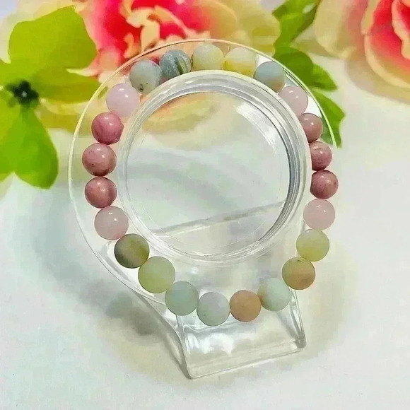 Rose Quartz Rhodonite Natural Stone Bracelet - Picture 4 of 6